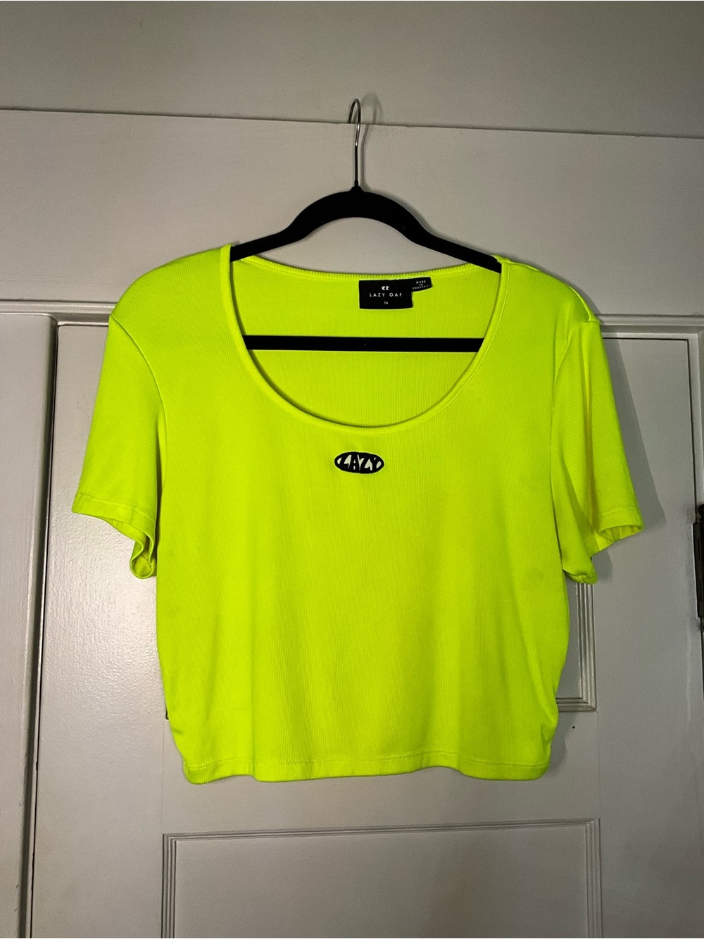 Lazy Oaf Neon Yellow Waffle Ribbed Crop Top